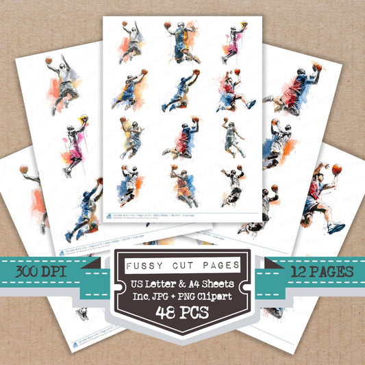Basketball Jump Shot fussy cut printable sheets for junk journaling, scrapbooking, and paper craft projects