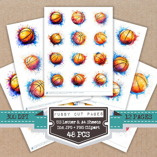 Basketball Splash fussy cut printable sheets for junk journaling, scrapbooking, and paper craft projects