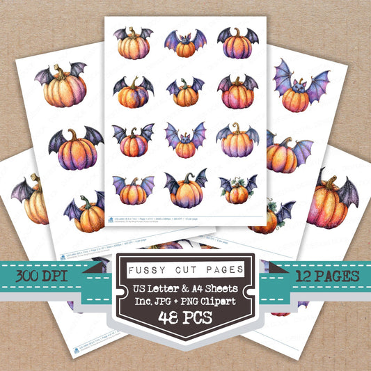 Bat Wing Pumpkin fussy cut printable sheets for junk journaling, scrapbooking, and paper craft projects