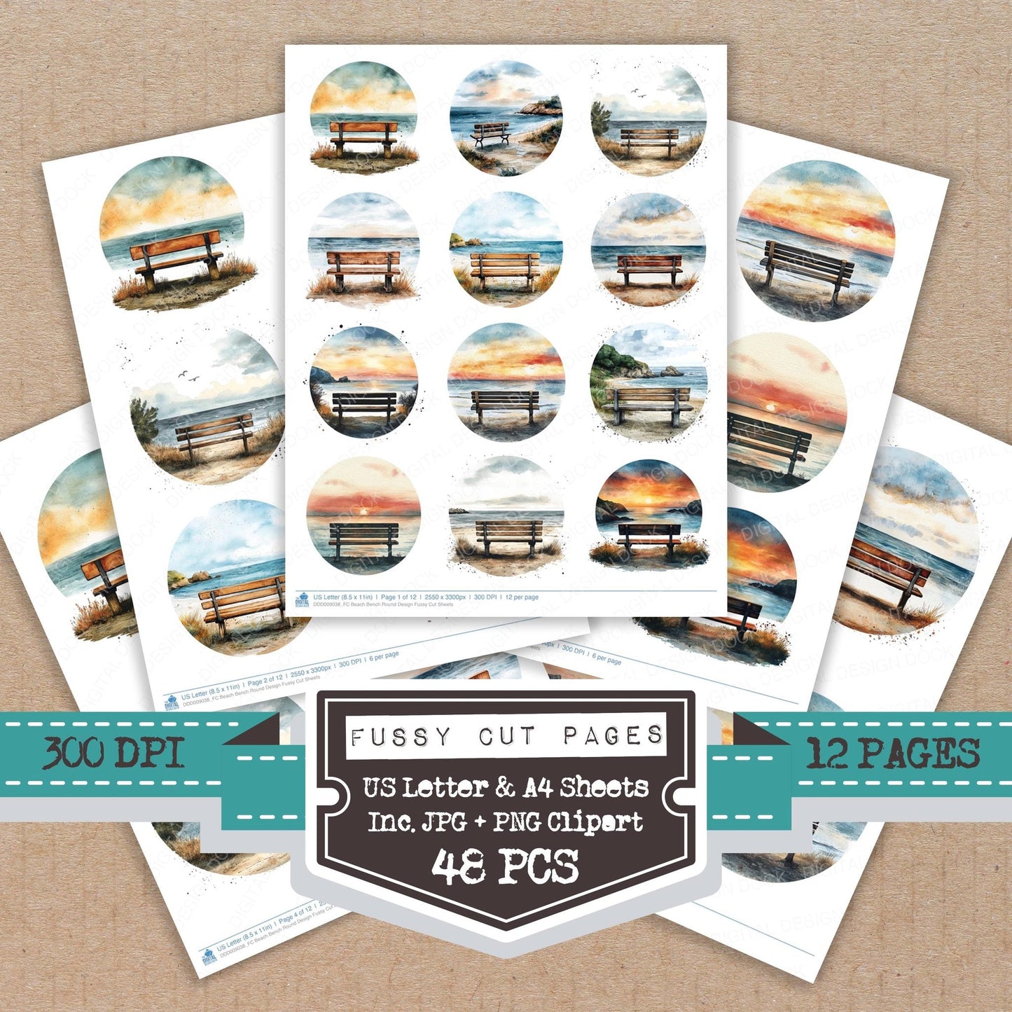 Beach Bench Round Design Fussy Cut Sheets (DDD009038)