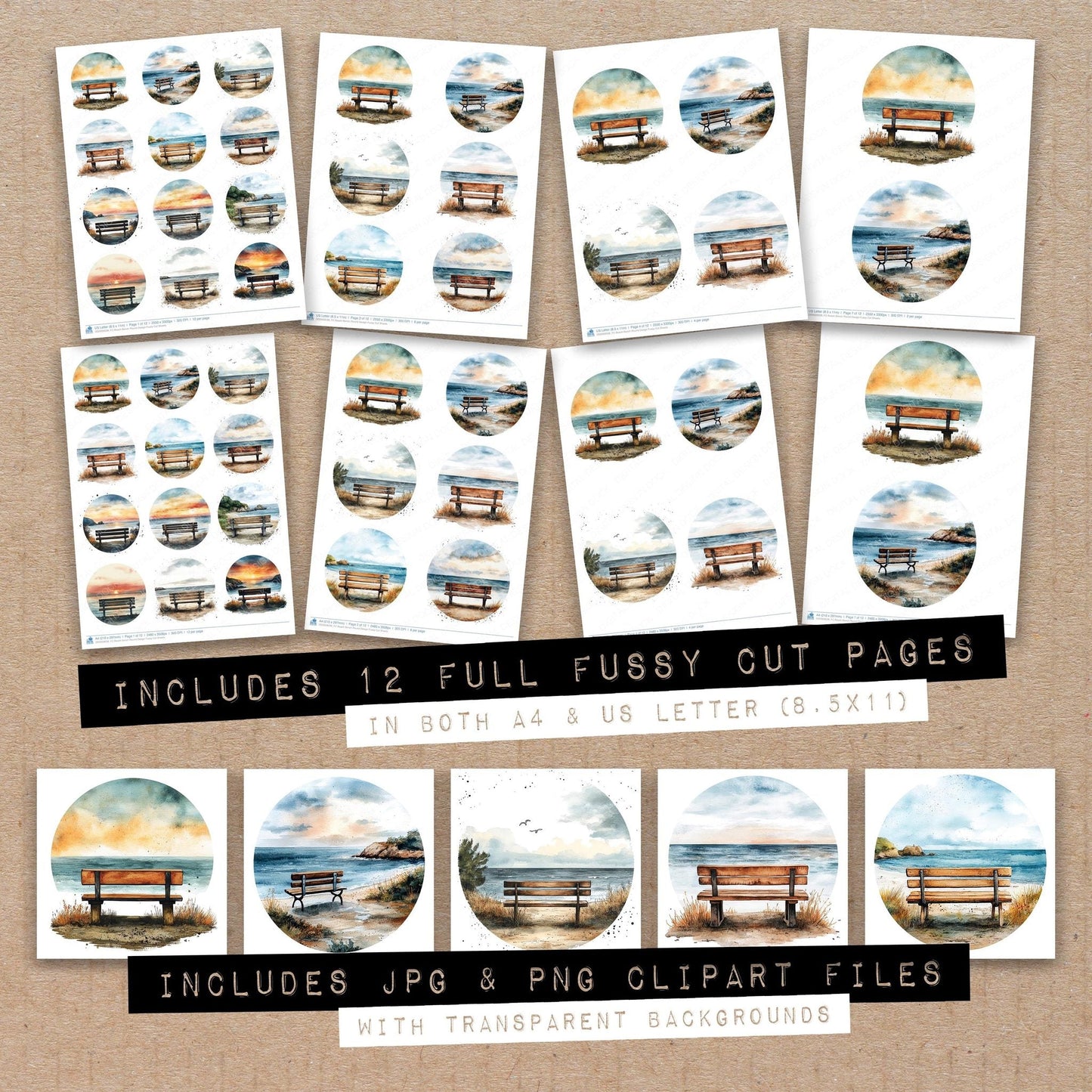 Beach Bench Round Design Fussy Cut Sheets (DDD009038)