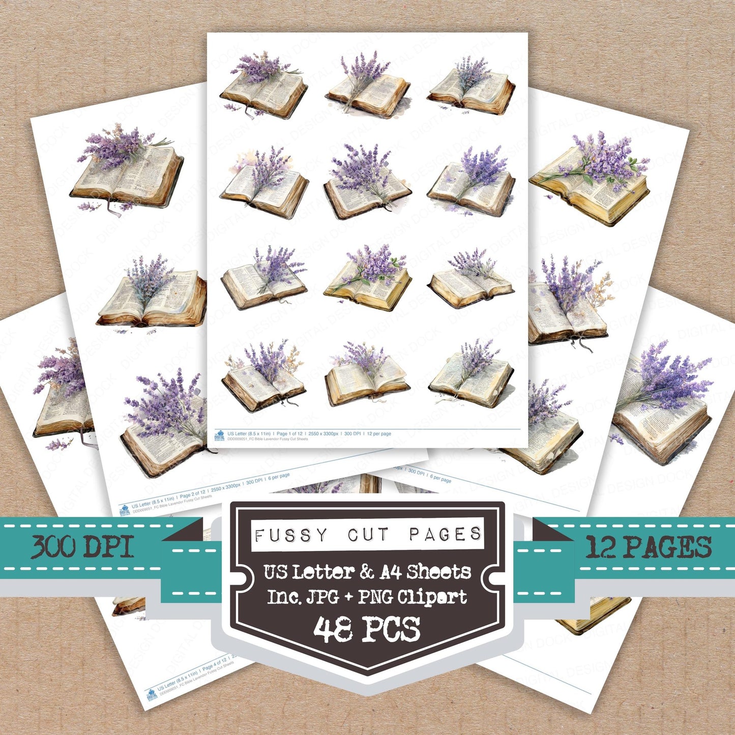 Bible Lavender fussy cut printable sheets for junk journaling, scrapbooking, and paper craft projects