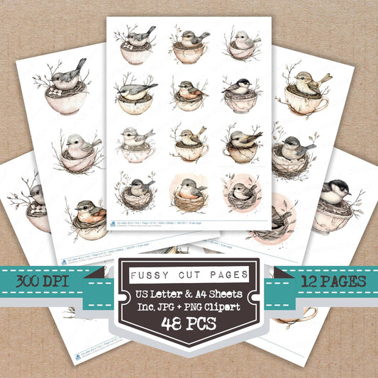 Bird in Fabric Nest Fussy Cut Sheets (DDD009054)