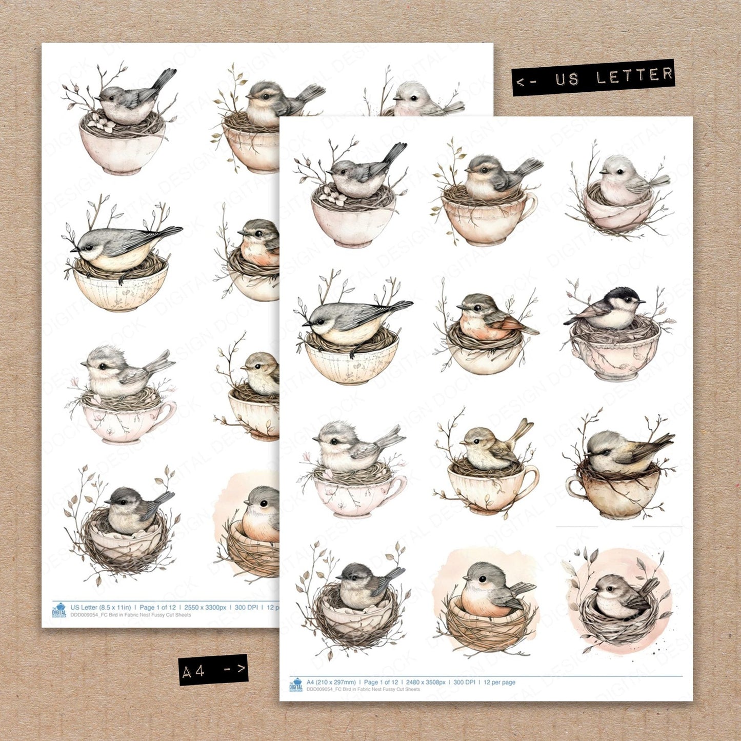 Bird in Fabric Nest Fussy Cut Sheets (DDD009054)