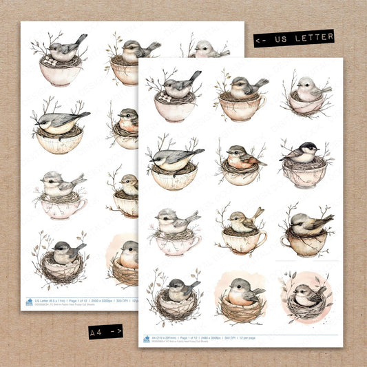 Bird in Fabric Nest Fussy Cut Sheets (DDD009054)