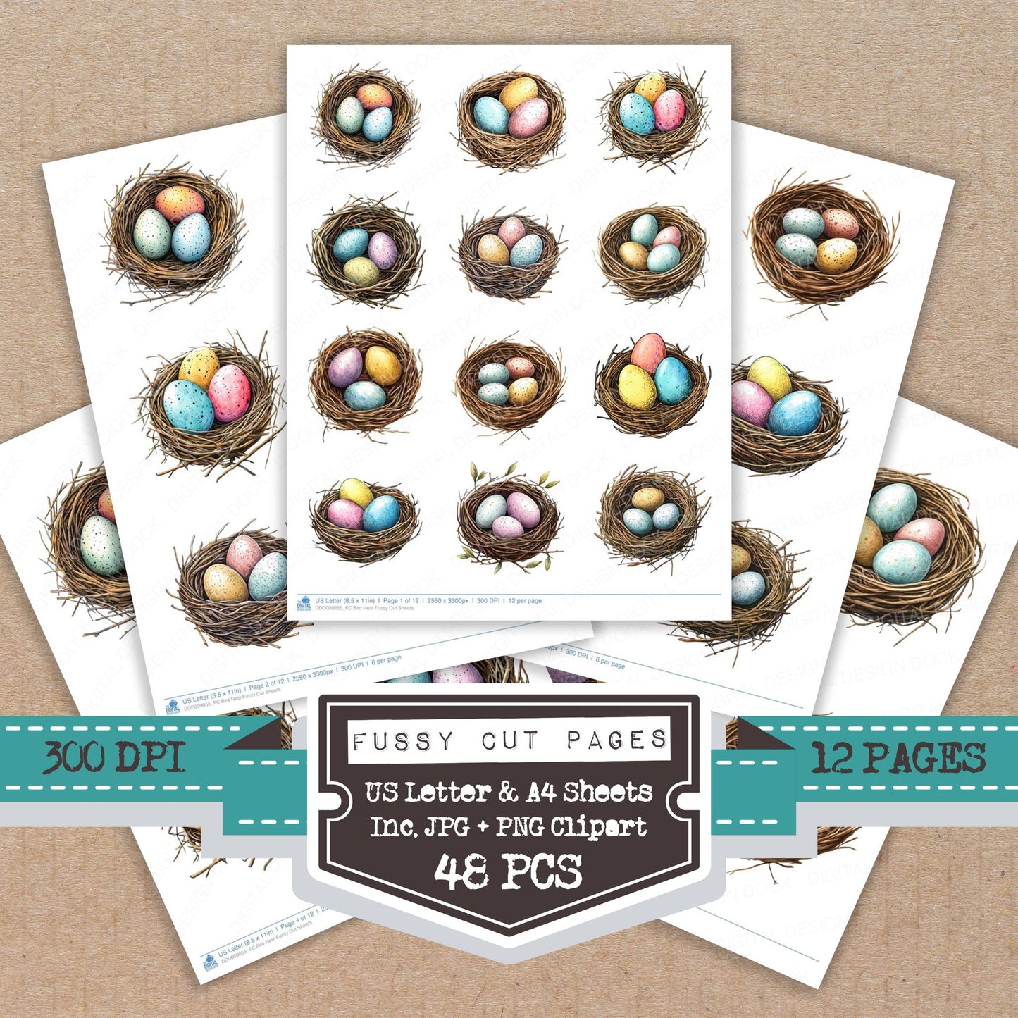 Bird Nest fussy cut printable sheets for junk journaling, scrapbooking, and paper craft projects
