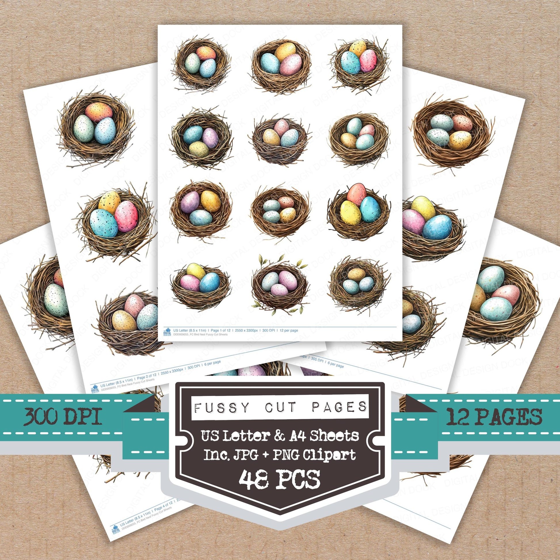 Bird Nest fussy cut printable sheets for junk journaling, scrapbooking, and paper craft projects