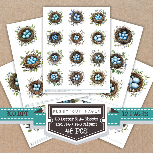 Bird Nest with Flowers fussy cut printable sheets for junk journaling, scrapbooking, and paper craft projects