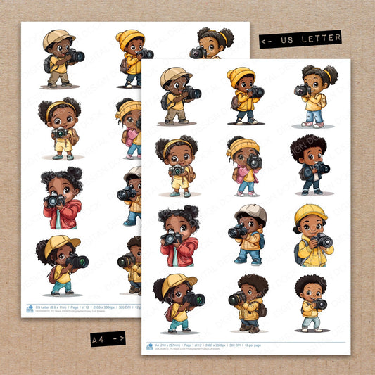 A4 and US Letter format comparison showing Black Child Photographer fussy cut pages for print and cut crafting