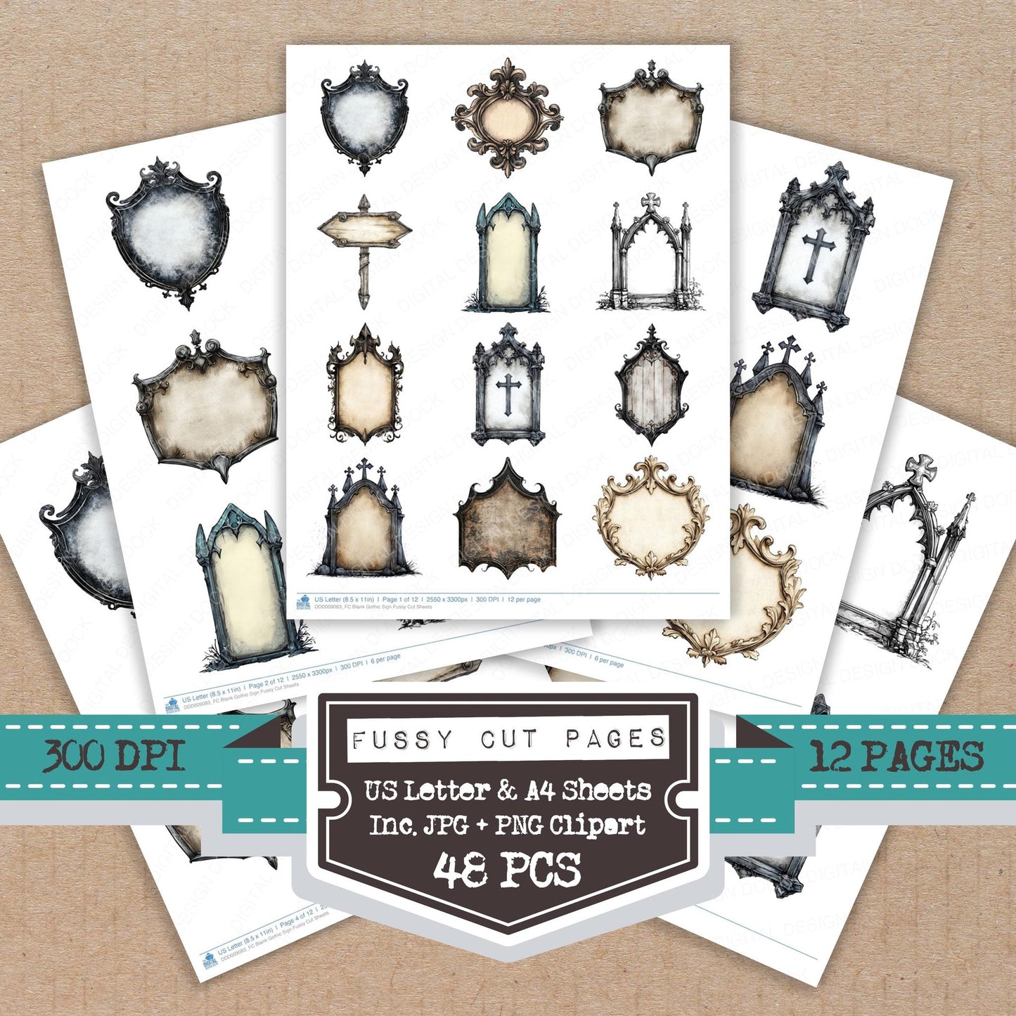 Blank Gothic Sign Fussy Cut Sheets (DDD009083)