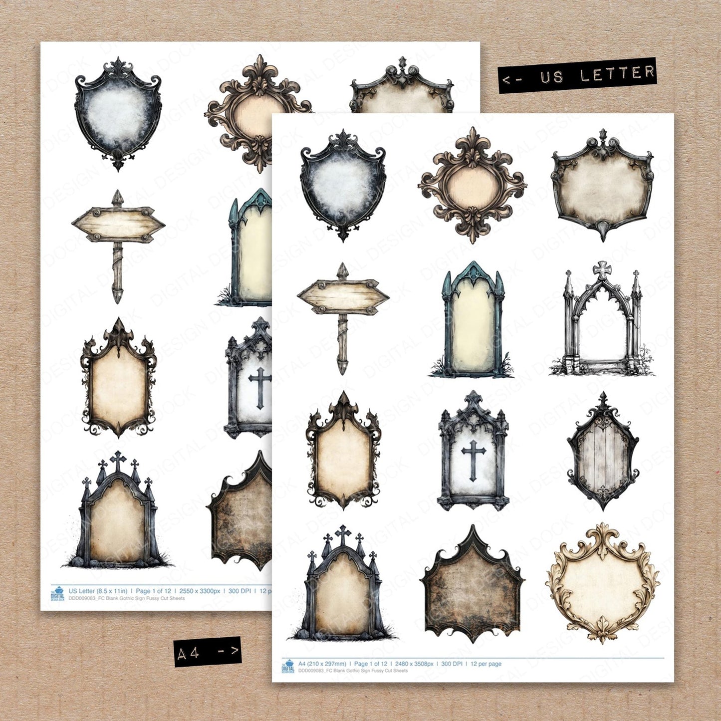 Blank Gothic Sign Fussy Cut Sheets (DDD009083)