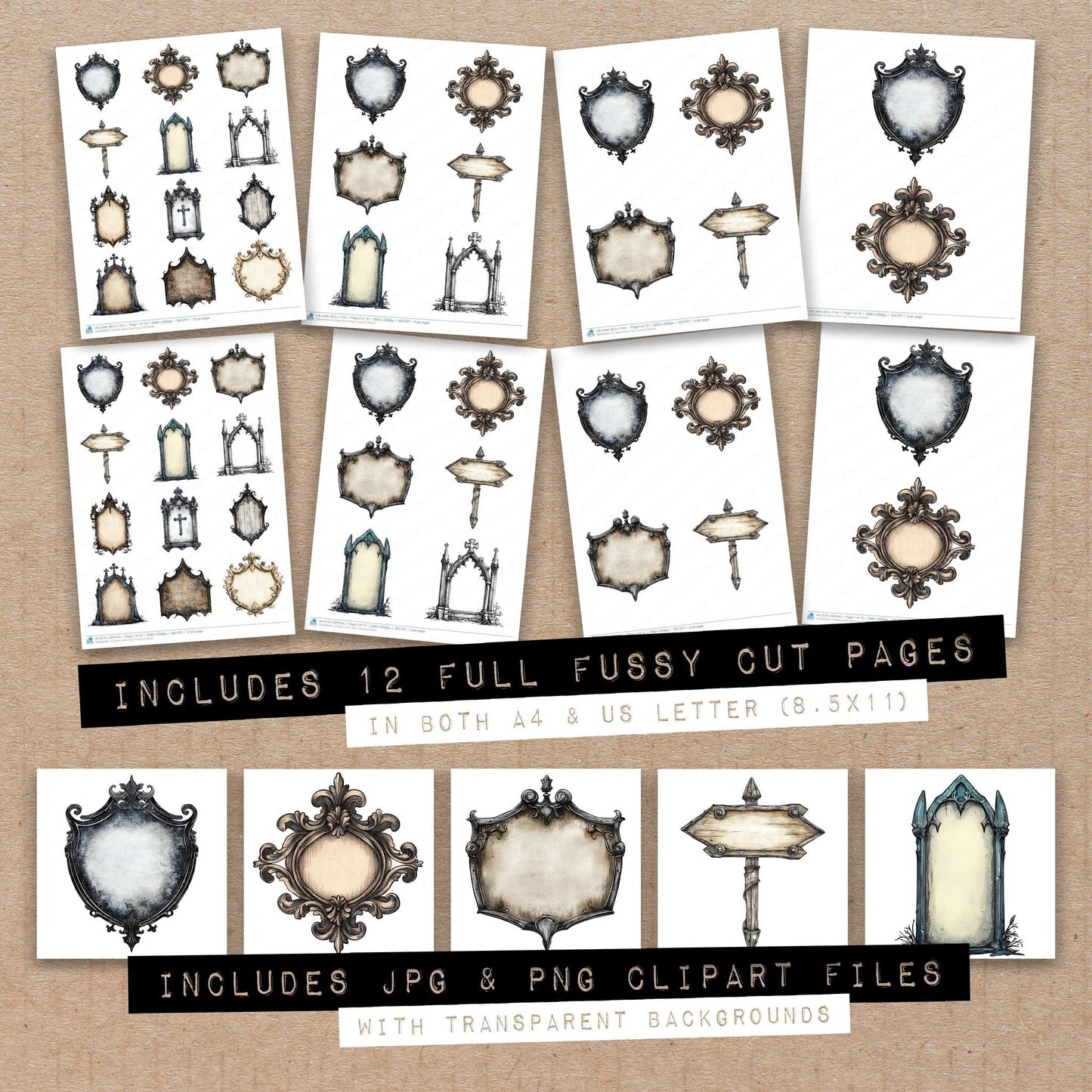 Blank Gothic Sign Fussy Cut Sheets (DDD009083)