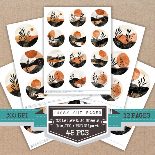 Boho Botanical Design fussy cut printable sheets for junk journaling, scrapbooking, and paper craft projects