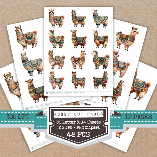 Boho Decorated Llama Fussy Cut Sheets (DDD009098)