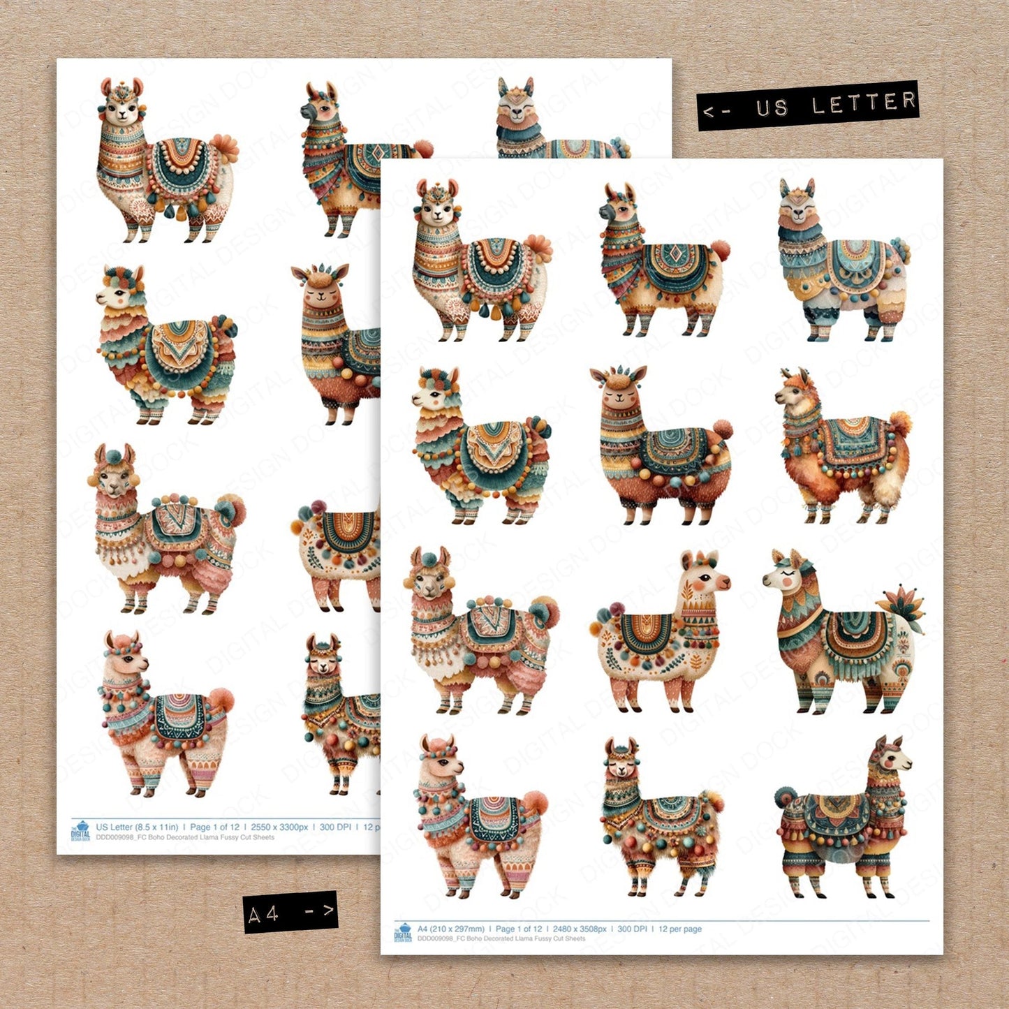 Boho Decorated Llama Fussy Cut Sheets (DDD009098)