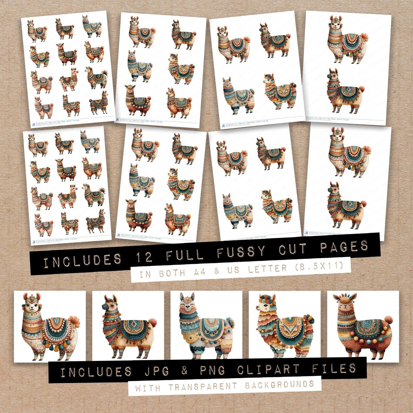 Boho Decorated Llama Fussy Cut Sheets (DDD009098)