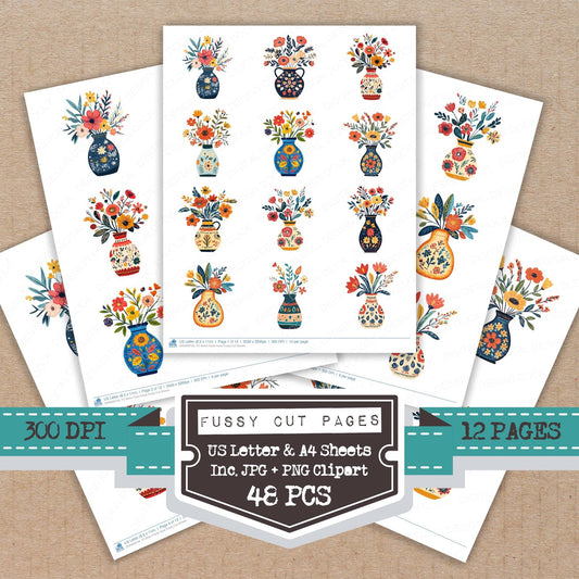 Boho Floral Vase Fussy Cut Sheets (DDD009109)