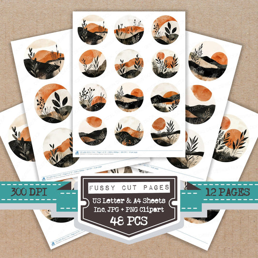 Boho Landscape Design fussy cut printable sheets for junk journaling, scrapbooking, and paper craft projects