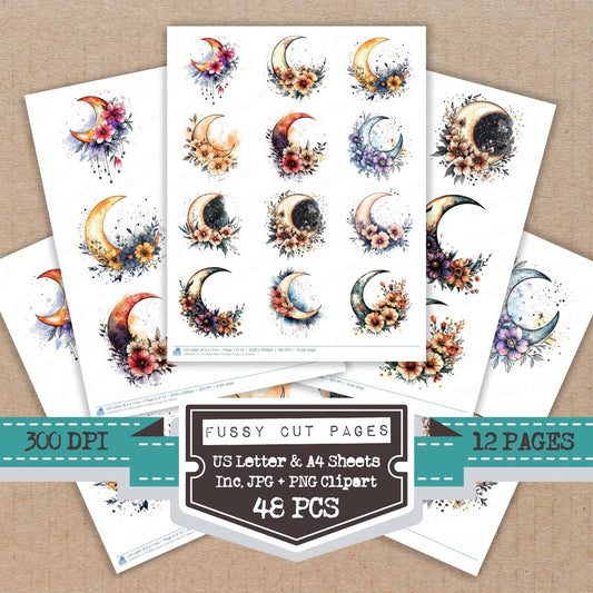 Boho Moon Flowers Fussy Cut Sheets (DDD009115)