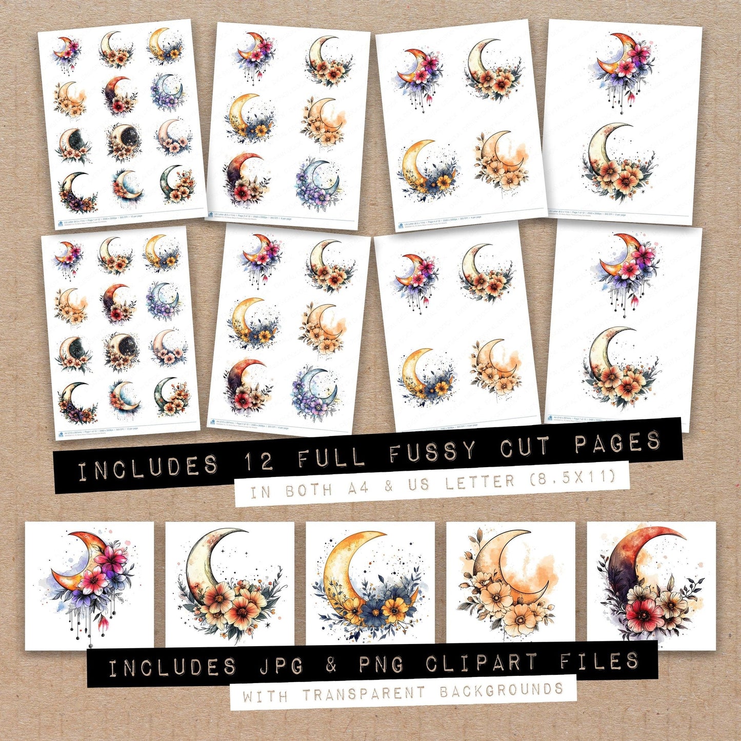 Boho Moon Flowers Fussy Cut Sheets (DDD009115)