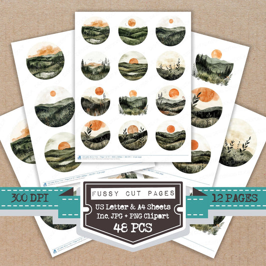 Boho Watercolour Landscape Fussy Cut Sheets (DDD009118)