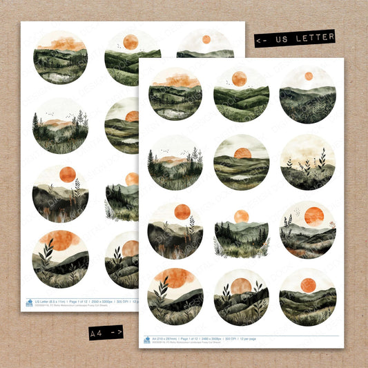 Boho Watercolour Landscape Fussy Cut Sheets (DDD009118)