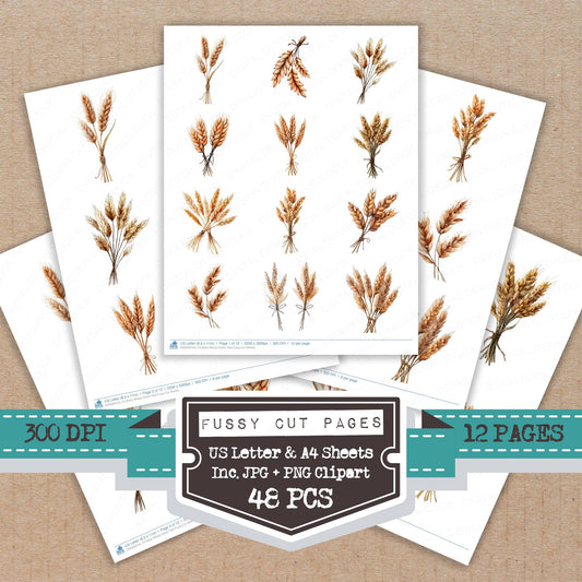Boho Wheat Stalks Tied fussy cut printable sheets for junk journaling, scrapbooking, and paper craft projects