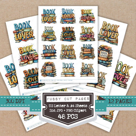 Book Lover fussy cut printable sheets for junk journaling, scrapbooking, and paper craft projects