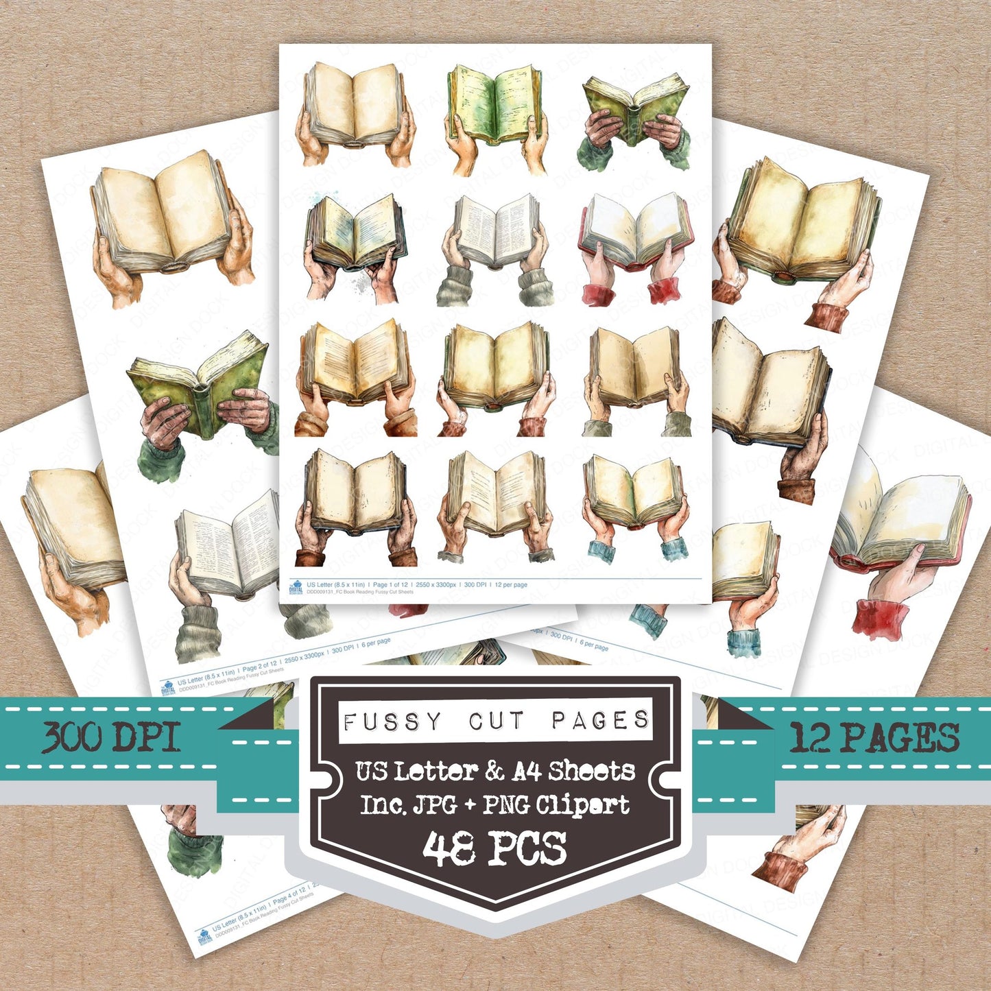 Book Reading fussy cut printable sheets for junk journaling, scrapbooking, and paper craft projects