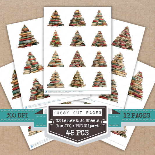 Book Stack Christmas Tree Fussy Cut Sheets (DDD009132)