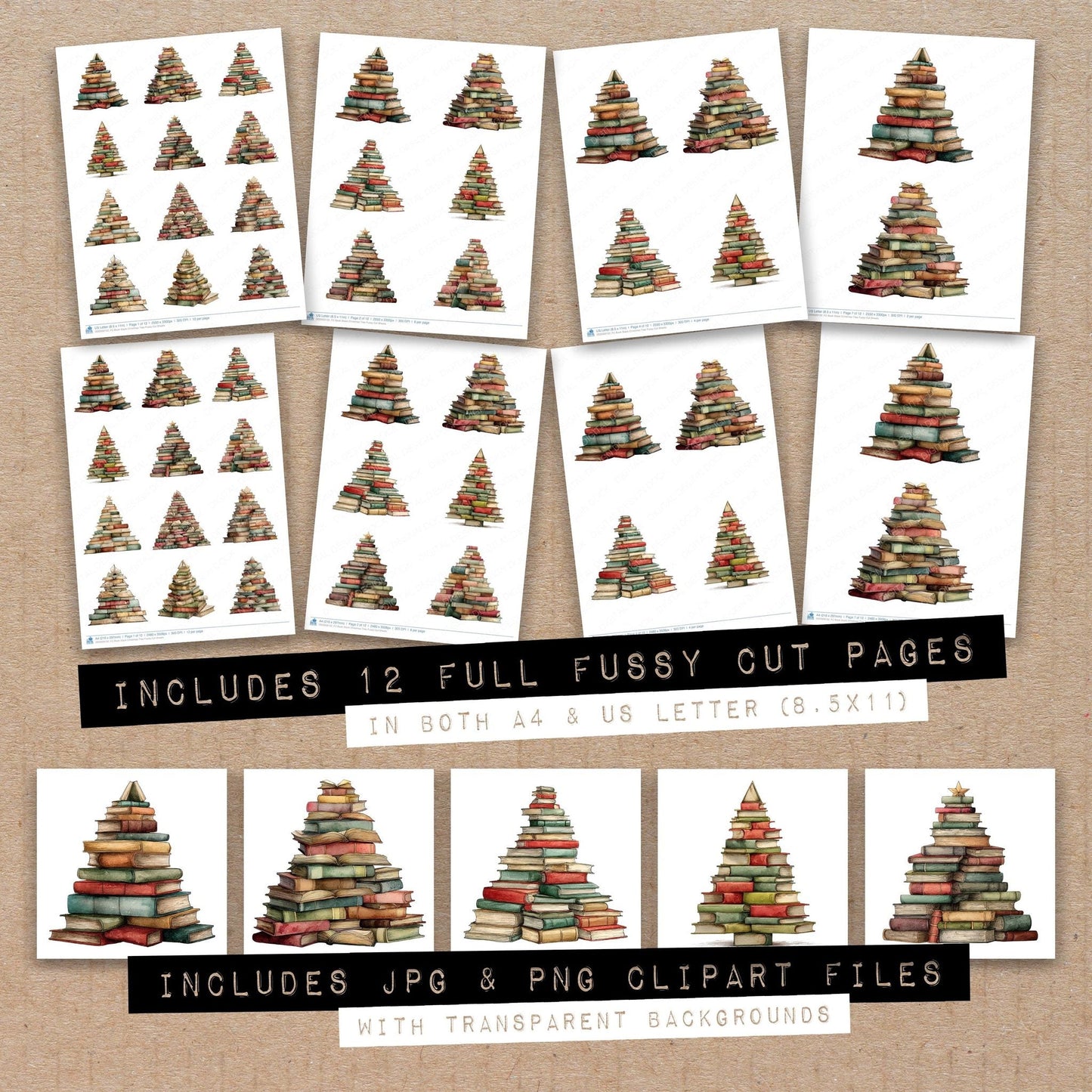 Book Stack Christmas Tree Fussy Cut Sheets (DDD009132)