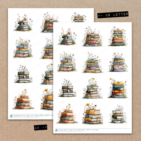 Book Stack Wildflowers Fussy Cut Sheets (DDD009133)
