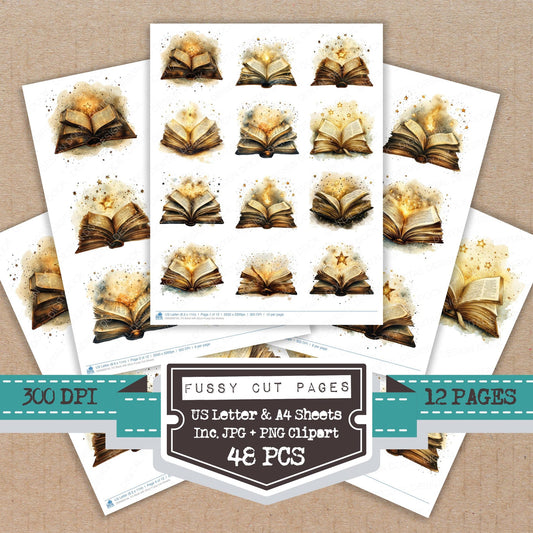 Book with Stars fussy cut printable sheets for junk journaling, scrapbooking, and paper craft projects