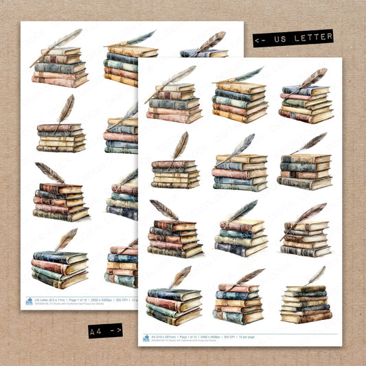 Books with Feathered Quill Fussy Cut Sheets (DDD009136)
