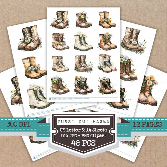 Boots Filled with Daisies Fussy Cut Sheets (DDD009138)