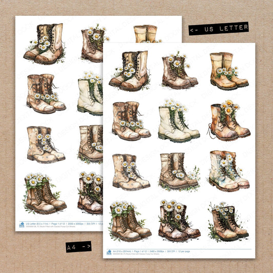 Boots Filled with Daisies Fussy Cut Sheets (DDD009138)