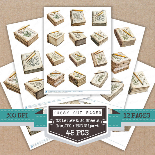 Botanical Field Journal fussy cut printable sheets for junk journaling, scrapbooking, and paper craft projects