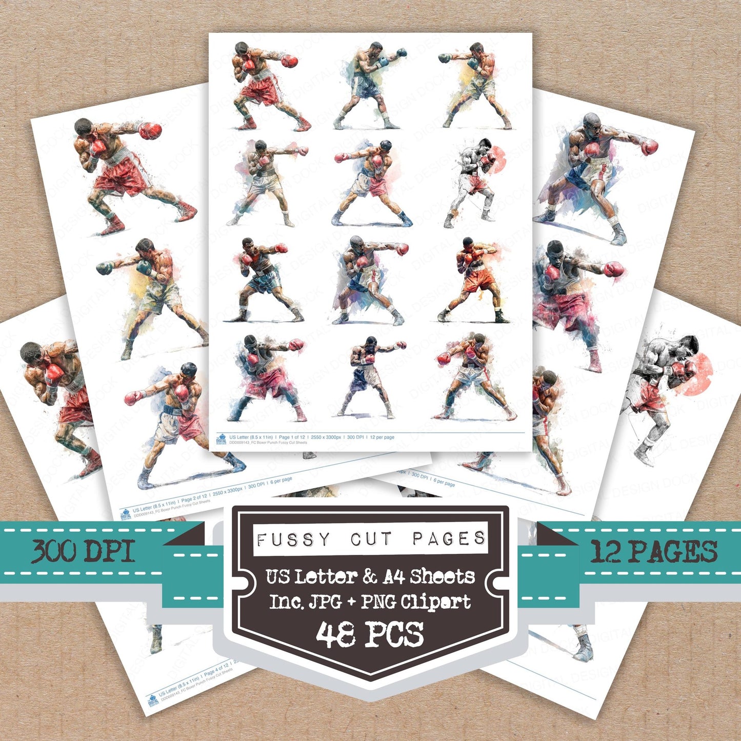 Boxer Punch fussy cut printable sheets for junk journaling, scrapbooking, and paper craft projects