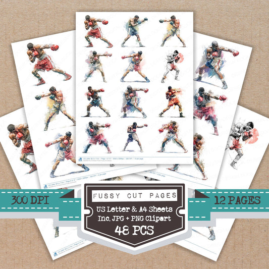 Boxer Punch fussy cut printable sheets for junk journaling, scrapbooking, and paper craft projects