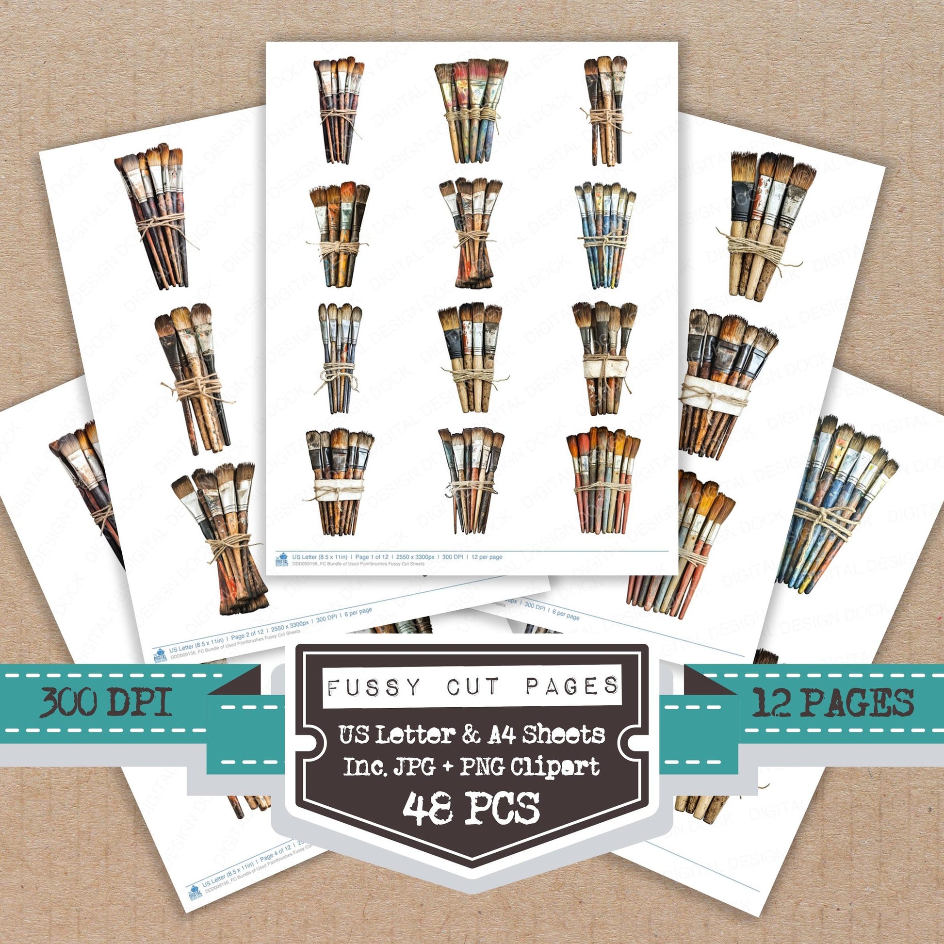Of Used Paintbrushes fussy cut printable sheets for junk journaling, scrapbooking, and paper craft projects