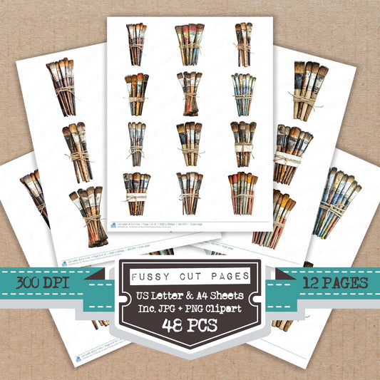 Of Used Paintbrushes fussy cut printable sheets for junk journaling, scrapbooking, and paper craft projects