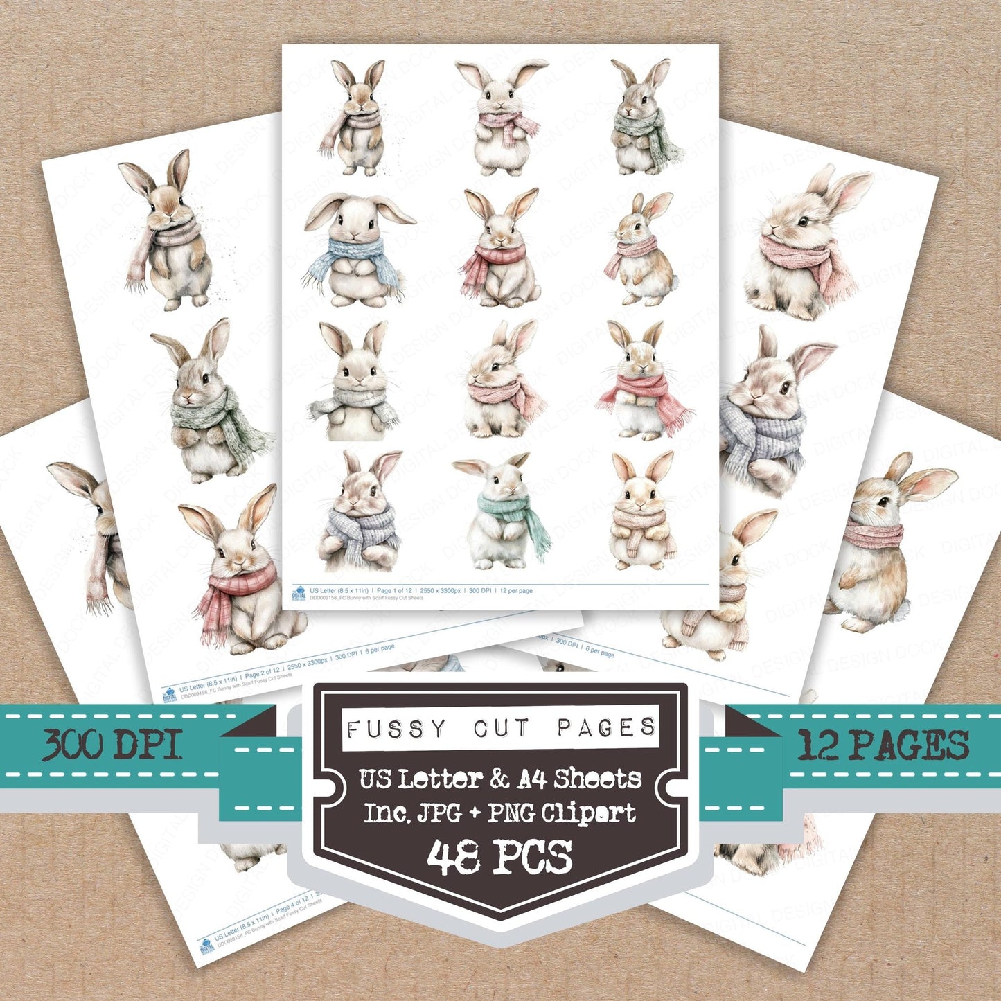 Bunny with Scarf Fussy Cut Sheets (DDD009158)