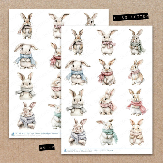 Bunny with Scarf Fussy Cut Sheets (DDD009158)