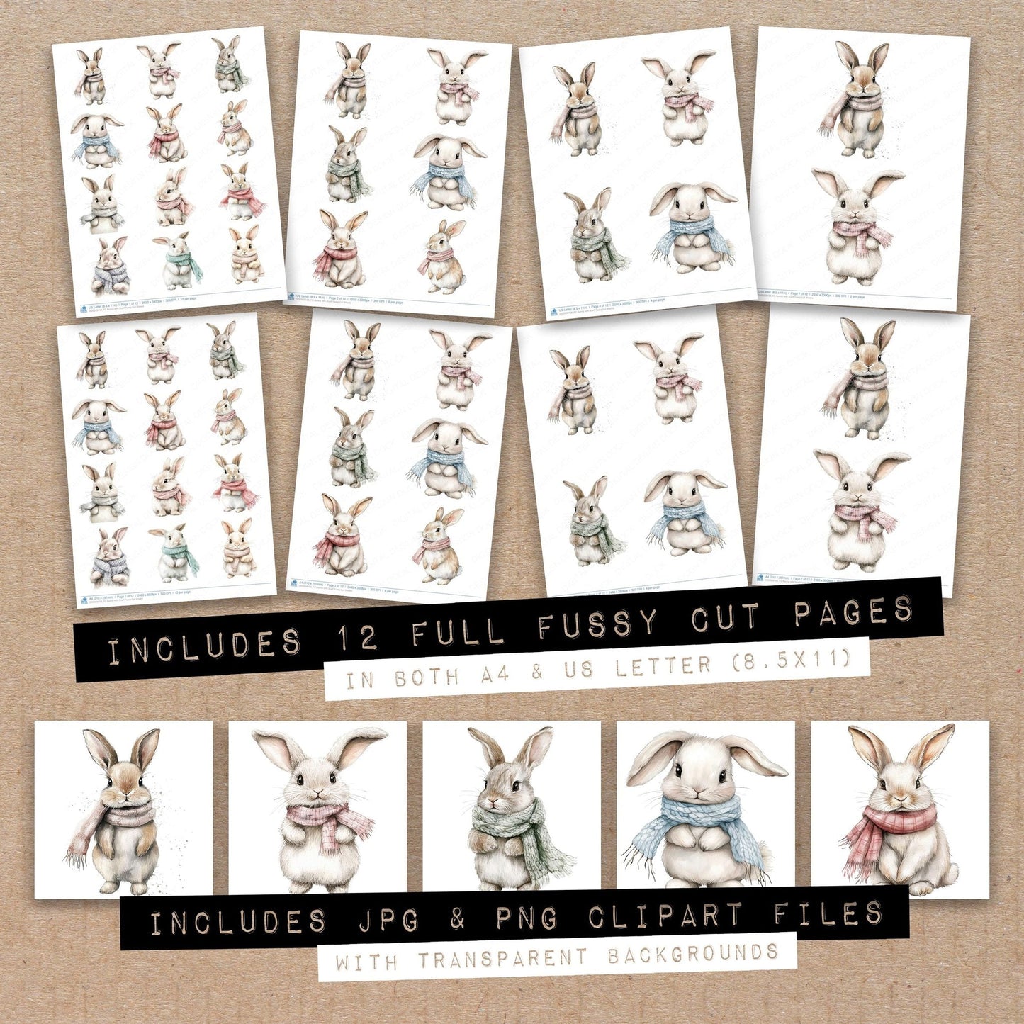Bunny with Scarf Fussy Cut Sheets (DDD009158)