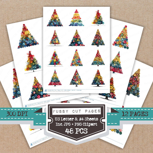 Button Thread Christmas Tree Fussy Cut Sheets (DDD009166)