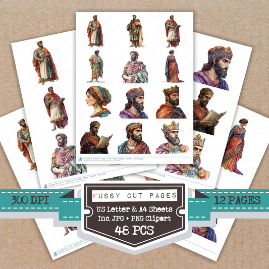 Byzantine Empire Character fussy cut printable sheets for junk journaling, scrapbooking, and paper craft projects