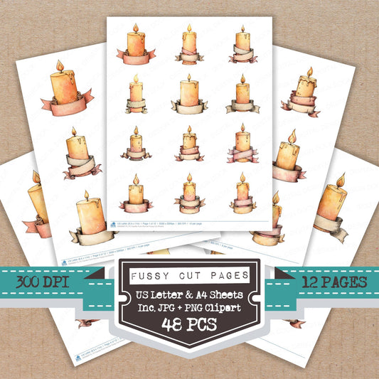 Candle Front Banner fussy cut printable sheets for junk journaling, scrapbooking, and paper craft projects