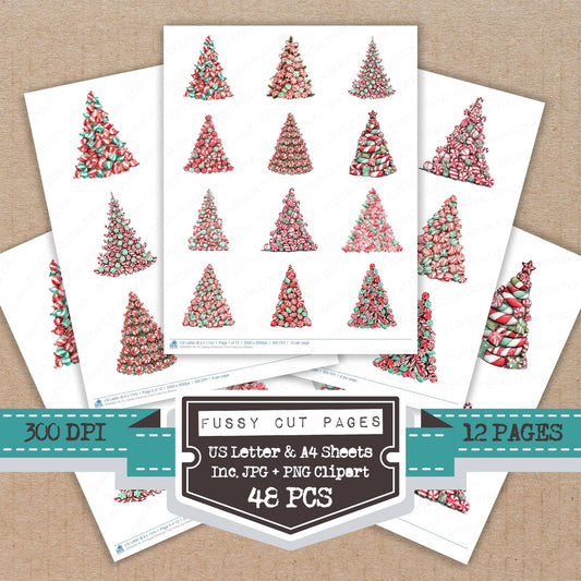 Candy Christmas Tree fussy cut printable sheets for junk journaling, scrapbooking, and paper craft projects