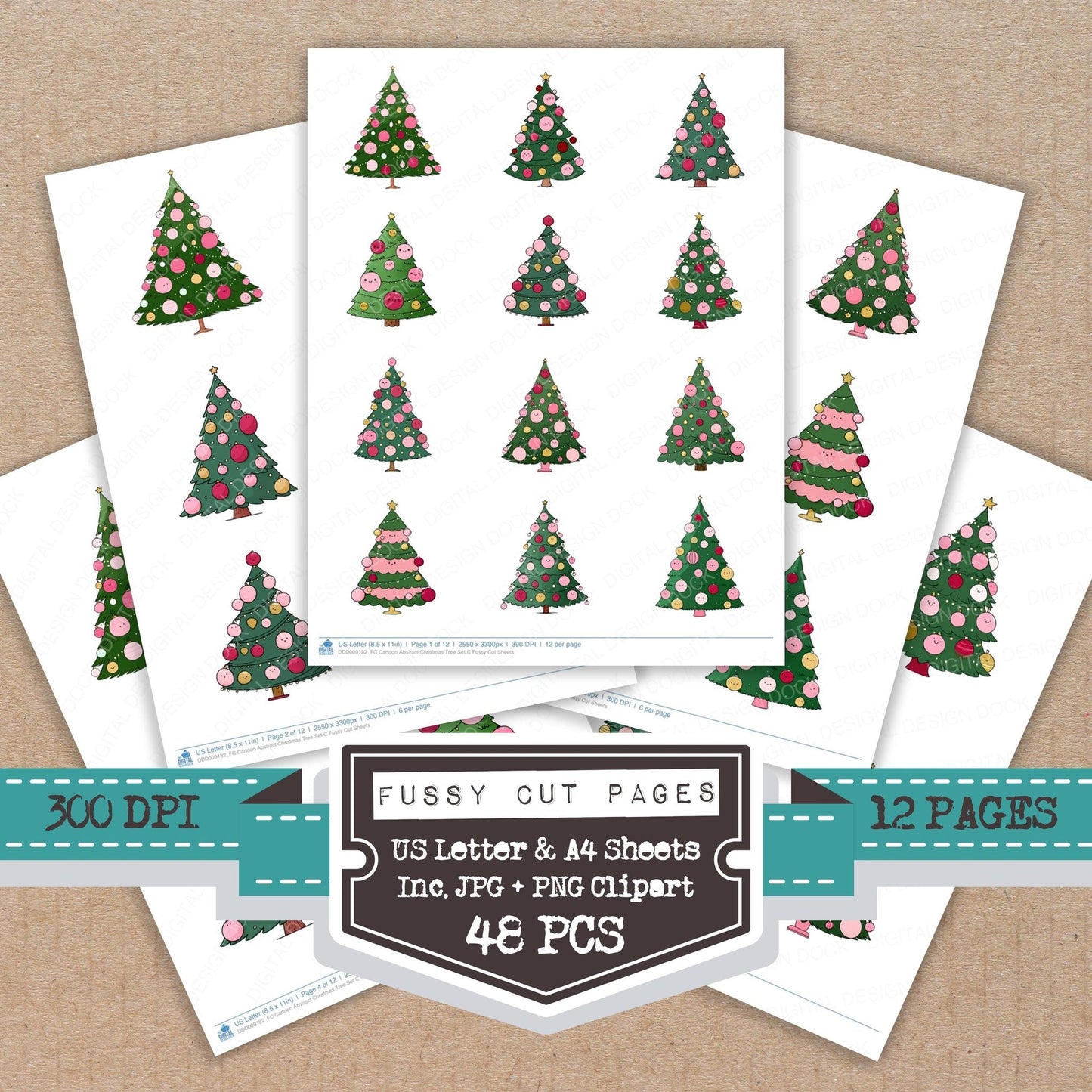 Cartoon Abstract Christmas Tree Set C Fussy Cut Sheets (DDD009182)