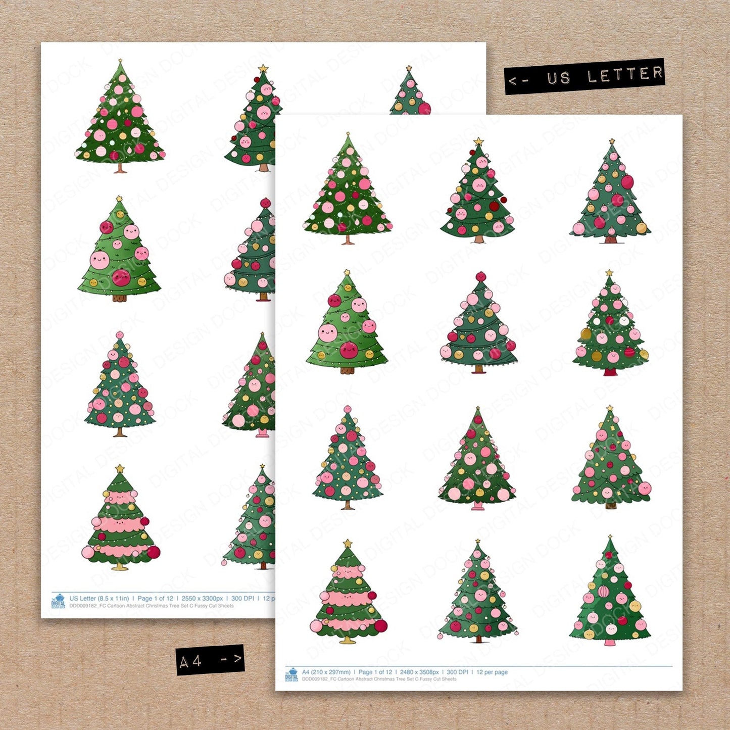 Cartoon Abstract Christmas Tree Set C Fussy Cut Sheets (DDD009182)